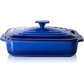 Lareina Large Ceramic Casserole Dish with Lid, 4.0 Quart Covered Rectangular Stoneware Baking Dishes for Oven, Deep 9x13 Inch Lasagna Pans for Baking and Serving, Perfect for Christmas Gifts, Blue