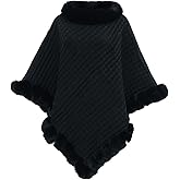 GUOGAOzz Faux Fur Trim Poncho, Winter Thermal Shawl Poncho, Solid Pullover Shawl Cape for Women