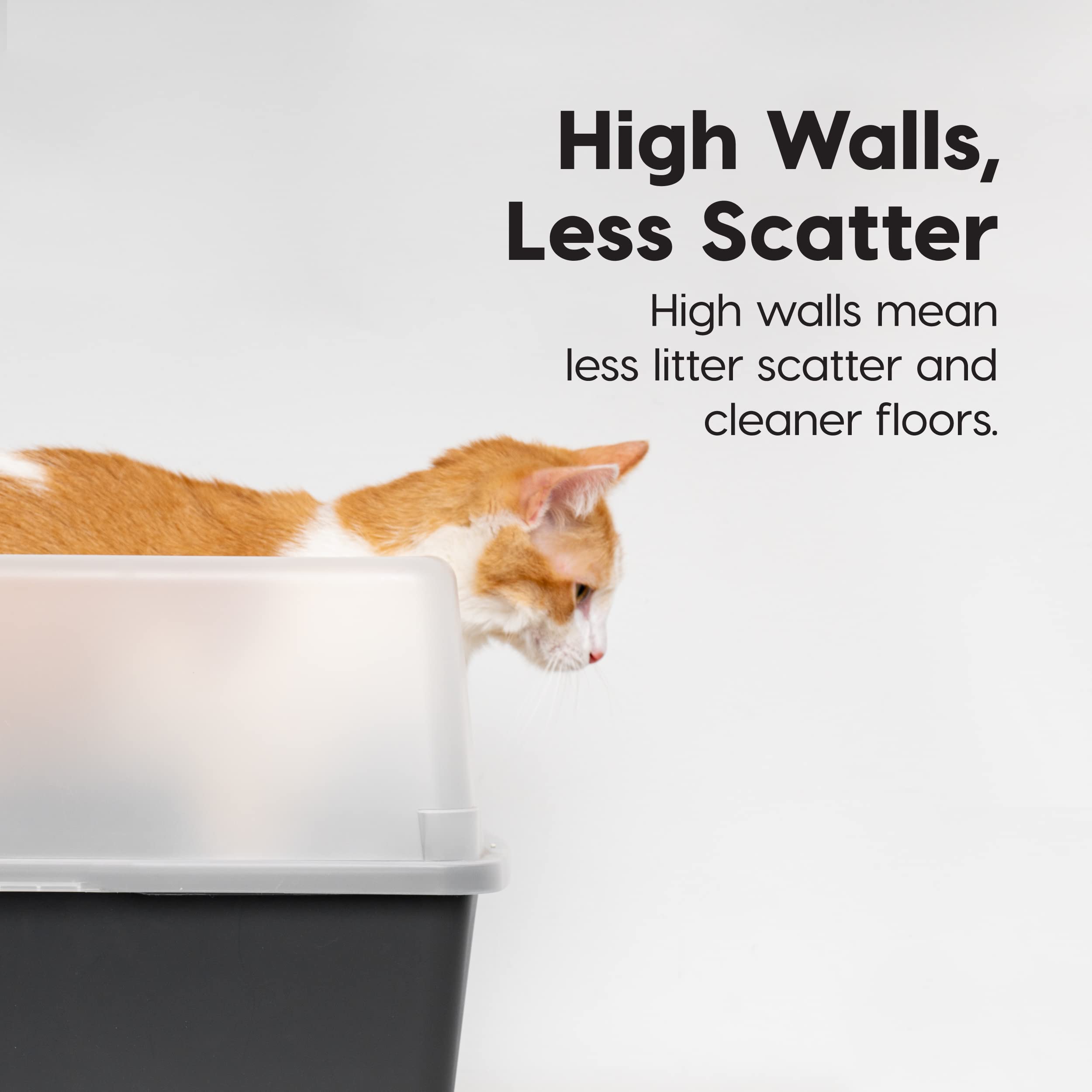 IRIS USA Open Top Cat Litter Tray with Scoop and Scatter Shield, Sturdy
