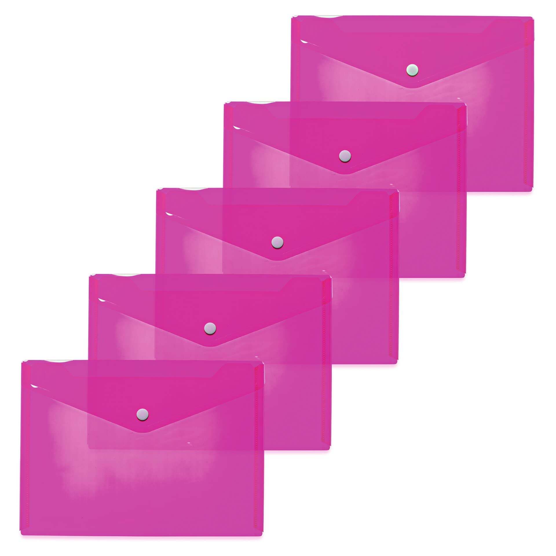 HERMA 20058 Document Wallets A5 Transparent Pink Pack of 5 Small Transparent Pockets Envelopes with Press Stud Fastening, Plastic Envelopes for School, University, Office, Travel