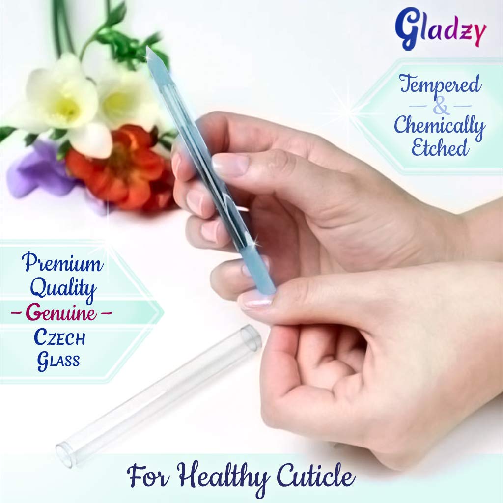 Glass Cuticle Pusher Nail File - Manicure Stick, Professional Precision Filing Cuticle Remover, Abrasive Surface Never Wears Out, Genuine Czech Quality by Gladzy: Beauty