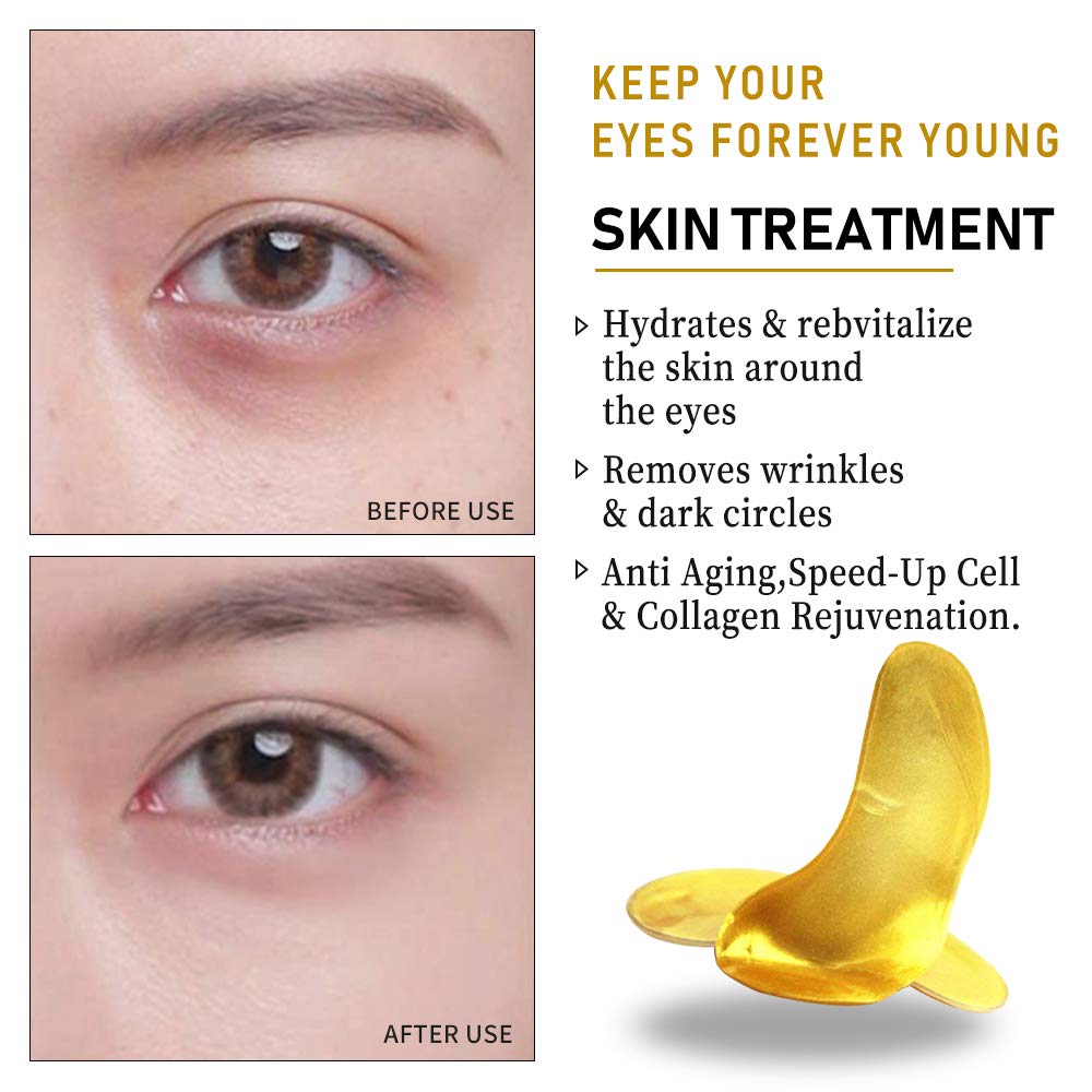 24K Gold Powder Gel Collagen Eye Masks Sheet Patch, Anti Aging, Remove Bags, Dark Circles &Puffiness, Anti Wrinkle, Moisturising, Hydrating, Uplifting Whitening, Remove Blemishes &Blackheads (10 Pairs) : Beauty