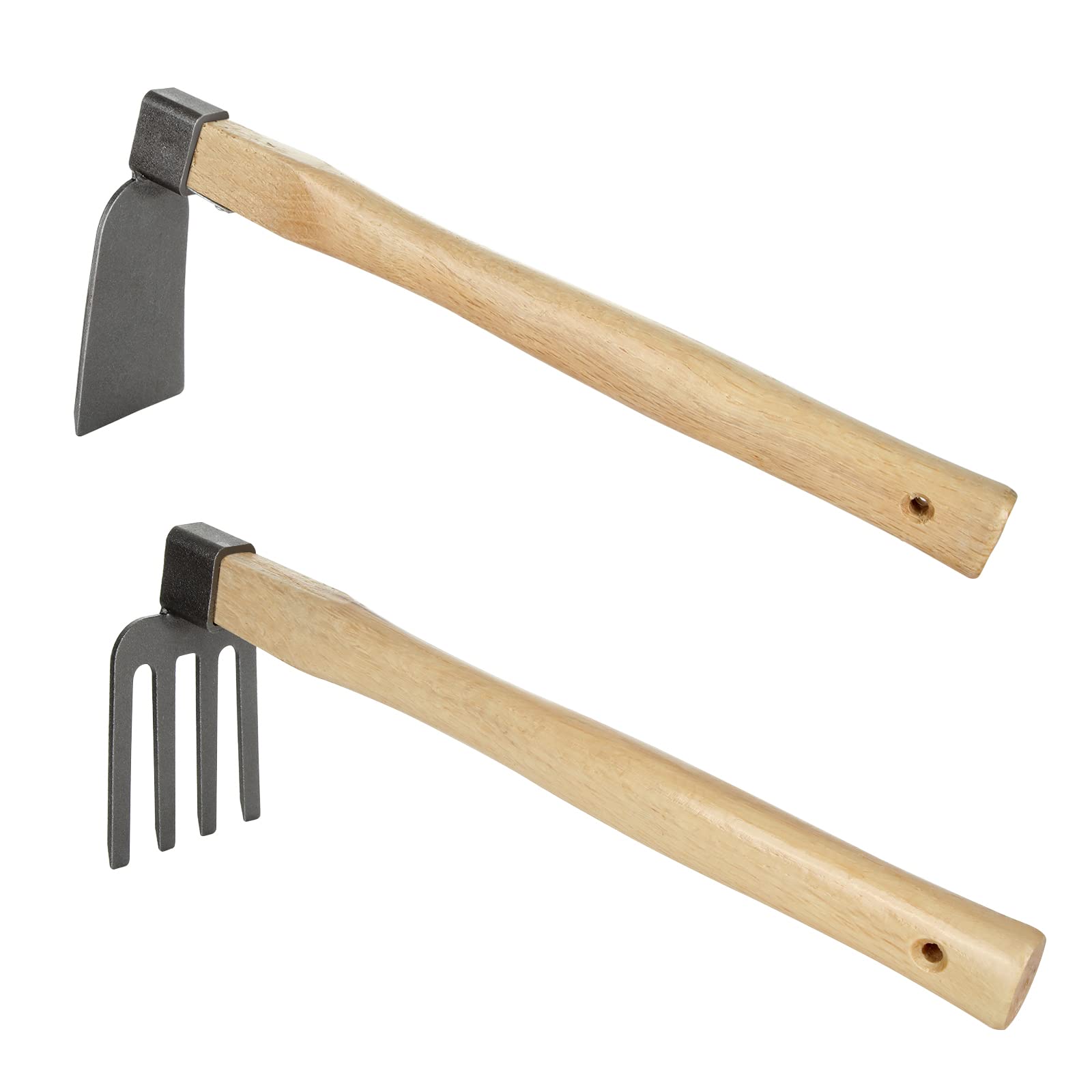 GOYADA 2PCS (1 PC Garden Digging Hoe 1 PC Garden Cultivator Rake), Hoe Garden Tool With Wooden Handle, Garden Planting Hoe and Rake For Loosening Digging Weeding Seedling Transplanting Cultivation