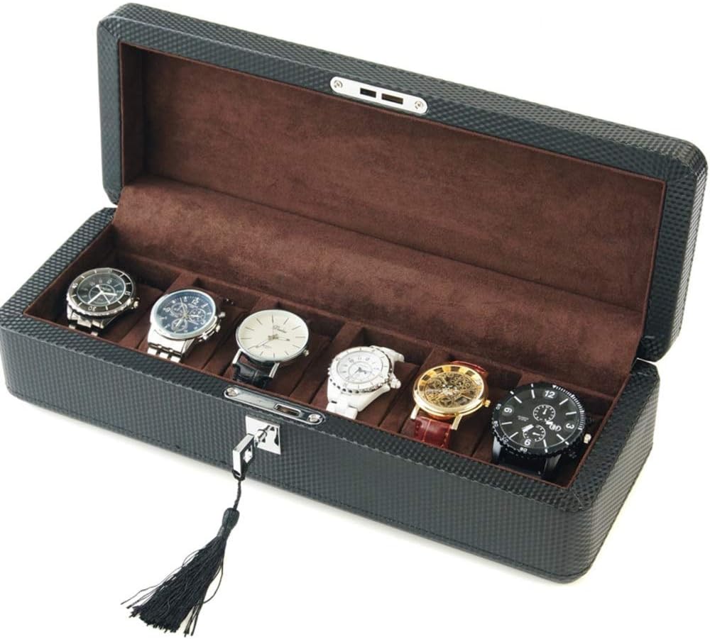 HSQXJY Black Men's Watch storage box 6 slots Watch case Display organizer Solid wood Storage Organizer Display Box Birthday gift-A 10x13x35cm(4x5x14)