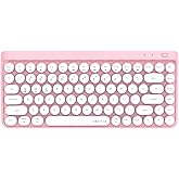 UBOTIE Wireless Bluetooth Keyboard, Portable 84-Key with Cute Retro Round Keycaps, Ergonomic Typewriter Keyboards Compatible with Windows, Android, MAC (Pink-White)
