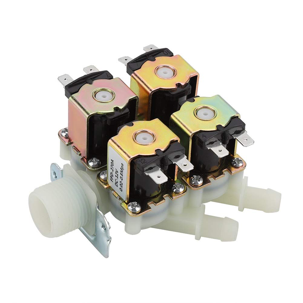 1 In 4 Out Plastic Water Solenoid Valve, 12v DC DN20 G3/4" Normally Closed Inlet N/C Water Drain Flow Switch Solenoid Valve Quick Connect