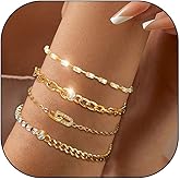 Staligue Gold Bracelets for Women,Waterproof Gold Bracelet Stack Set Dainty 18k Gold Plated Layered Gold Paperclip Link Tennis Chain Bracelet Pack Gifts for Women Girls Adjustable 6.5"+2"