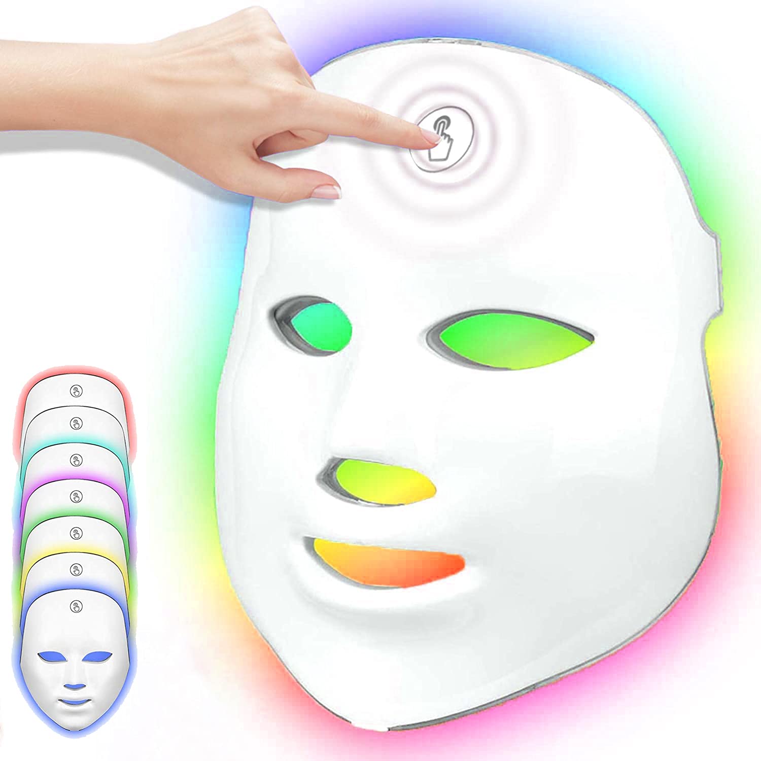 7 Color LED Facial Mask, Wireless Beauty Skin Rejuvenation Photon Mask with Touch Control, Light Therapy Mask for Anti-aging, Acne Spot Scar, Removal Smooth Wrinkles, Daily Skin Care