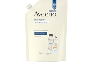 Aveeno Skin Relief Body Wash Fragrance-Free + Triple Oat Formula, Gentle Daily Cleanser for Sensitive Skin Leaves Itchy, Dry Skin Feeling Soothed & Moisturized, Body Wash Refill, 36 fl. oz