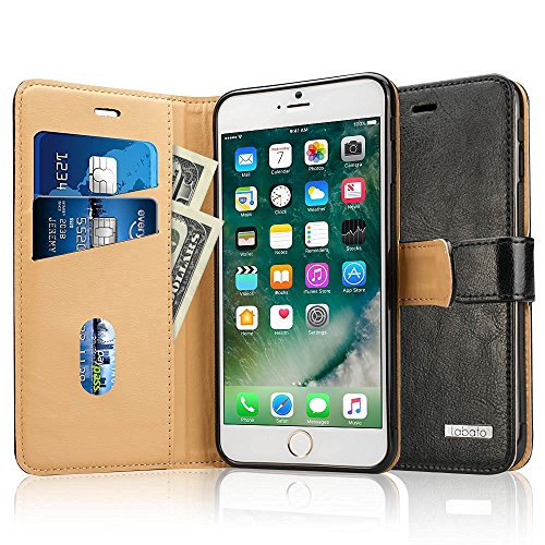 Iphone 7 plus case, labato genuine leather wallet folio flip case…