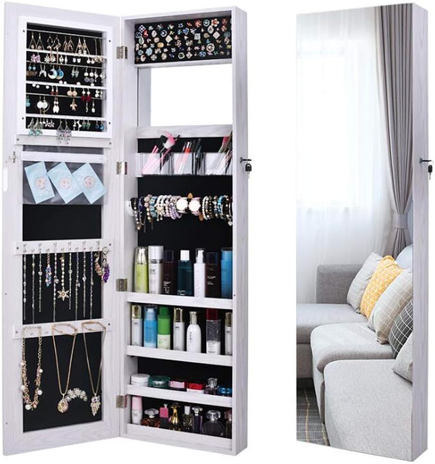 ANLW Boîtier de Rangement Mural pour Armoire à Bijoux Miroir à LED