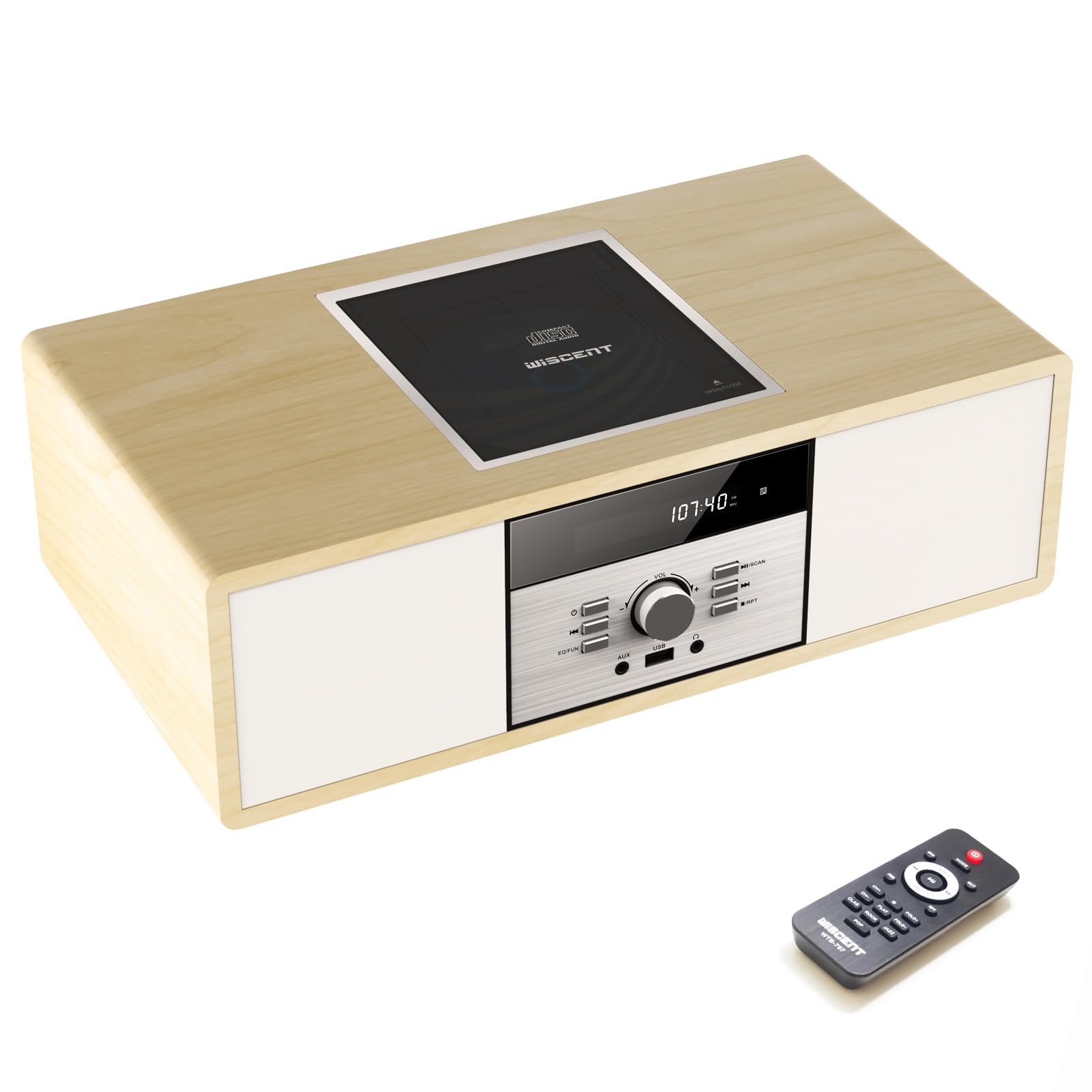 Photo 1 of Nostalgic Bluetooth Stereo System for Home, WISCENT Vintage Micro HiFi Systems CD Player,with Bluetooth Audio Streaming,FM Radio,USB Port,Aux-in,Earphone Port (Wood Color)