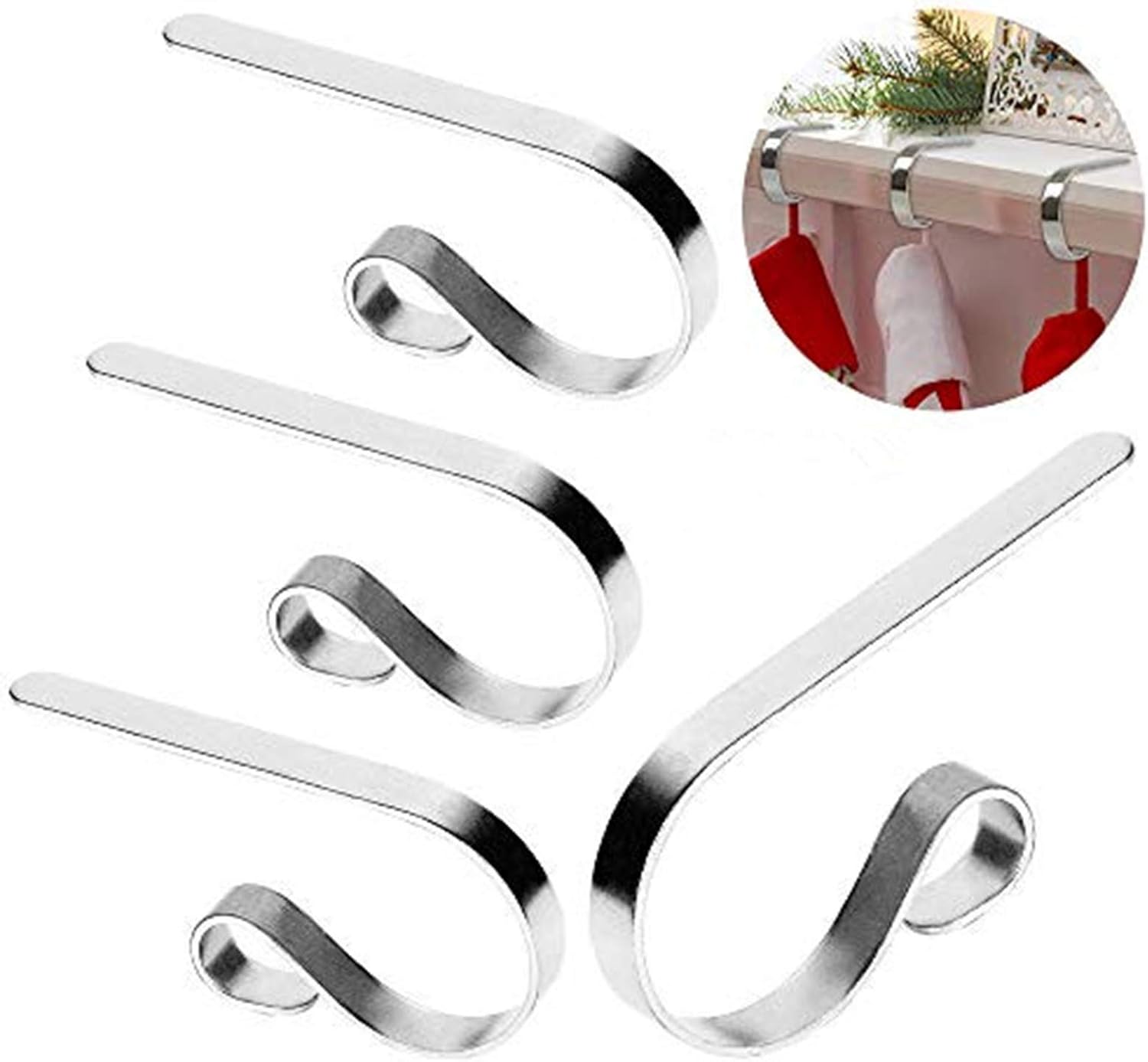4 Pack Christmas Stocking Holders Hooks, Mantel Metal Hooks Hanger Xmas