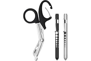 GRICARE 3-Pack Trauma Shears and Pen Light for Nurses, Medical Penlights with Pupil Gauge, Medical Bandage Scissors with Carabiner-7.5" Surgical Scissors