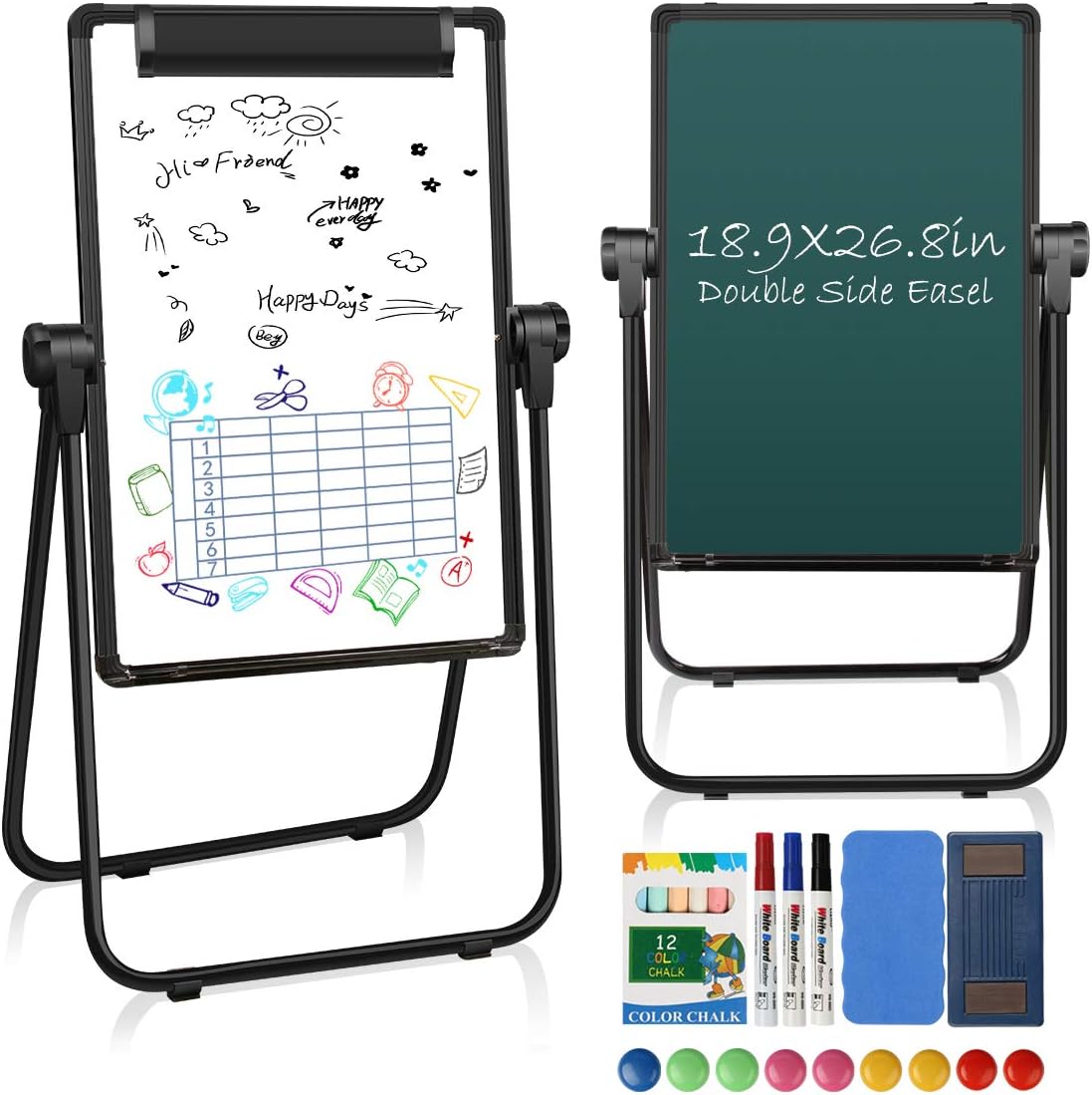 JOYOOSS 19.3” x 26.8” Magnetic Dry Erase Boards with Stand Portable Whiteboard Height Adjustable Foldable & 360° Rotating Flipchart Easel for Home School Store