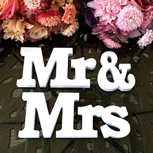 FinerMe Vintage Medium Size White Mr &amp; Mrs Wooden Letters for Wedding Decoration Desk Party Decor (style1)