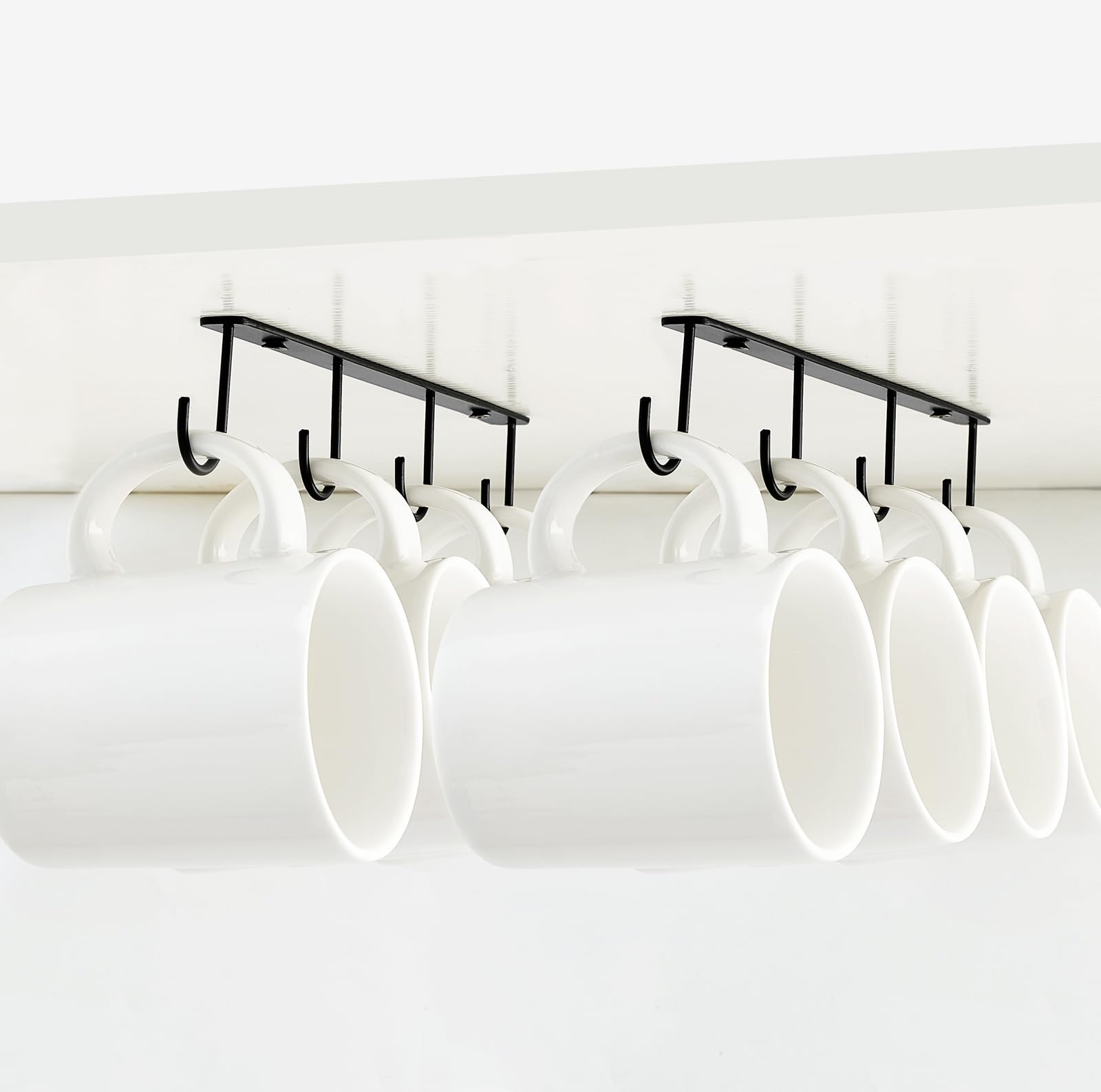 Photo 1 of Mkono Under Cabinet Mug Hanger Set of 2 - Metal Hooks Coffee Cup Holder with 8 Hooks - Simple Organizer for Cabinet Shelf - Modern Storage Display Rack for Kitchen Coffee Bar, Black
