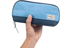Sooez Wide-Opening Pencil Pen Case, Lightweight & Spacious Pencil Pouch Zipper Stationery Bag, Aesthetic Supply with Triangular Design for Adults, Blue