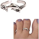 Handmade Silver Dolphin Adjustable Toe Ring, 925 Sterling Silver, Cute Marine Ocean Animal Dainty Open Toe, Pinky or Knuckle Rings for Women, By MiYa Jewelry Creations