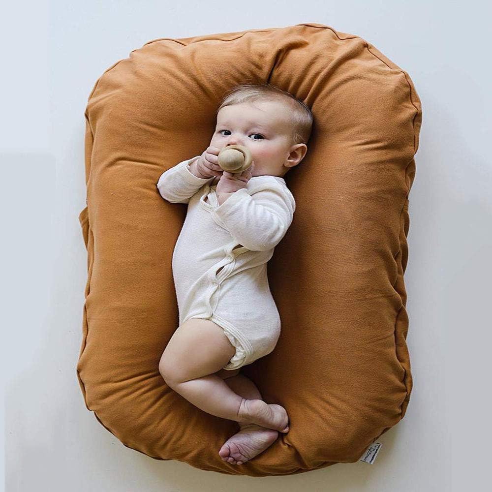 YANGGUANGBAOBEI Baby Lounger Cushion- For 0-24 Months,100% Organic Cotton-Breathable - Hypoallergenic Co-Sleeping Baby Bed,Baby Bed,Brown