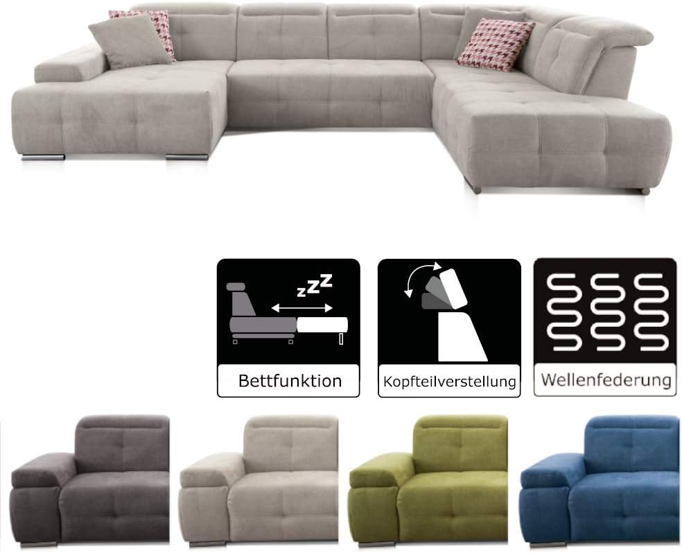 Cavadore Divano Angolare Mistrel Con Letto E Poggiatesta - Rivestimento Soft Clean Grigio Scuro - Dimensioni 343x228 Cm