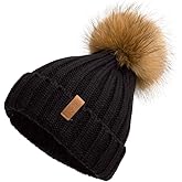 Pilipala Womens Knit Beanies Hats with Fur Pom Bobble Hat Skull Cap Cable Beanie for Women