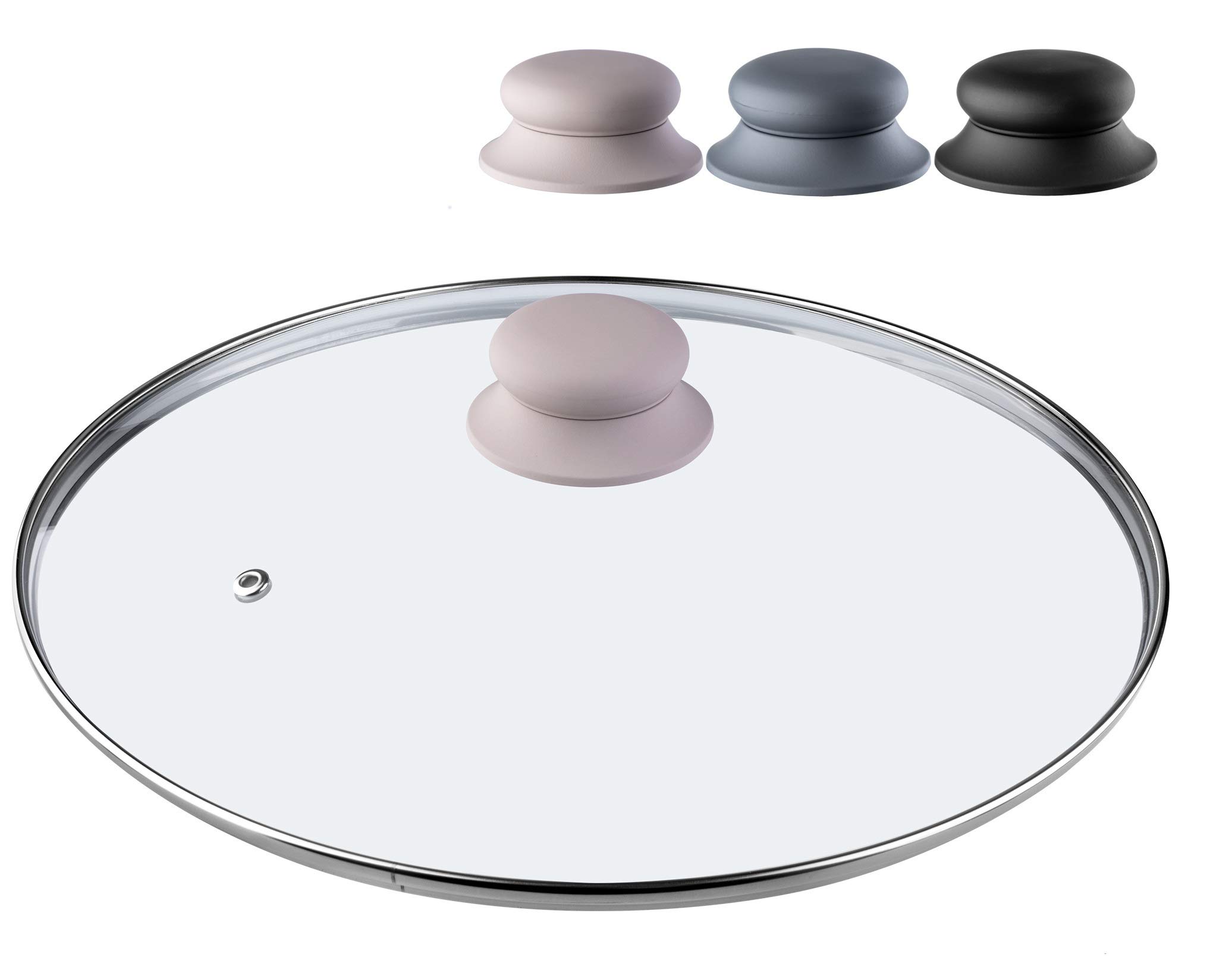 KADAX Glass Lid with Silicone Handle, Heat Resistant, Transparent, Steam Vent, Beige, 28 cm
