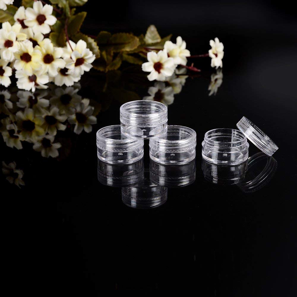 120 PCs 5 Gram Empty Plastic Cosmetic Samples Container for Make Up, Eye Shadow, Nails, Powder, Gems, Beads, Jewelry, Cream Small Clear Pot Jars with Lid : Beauty