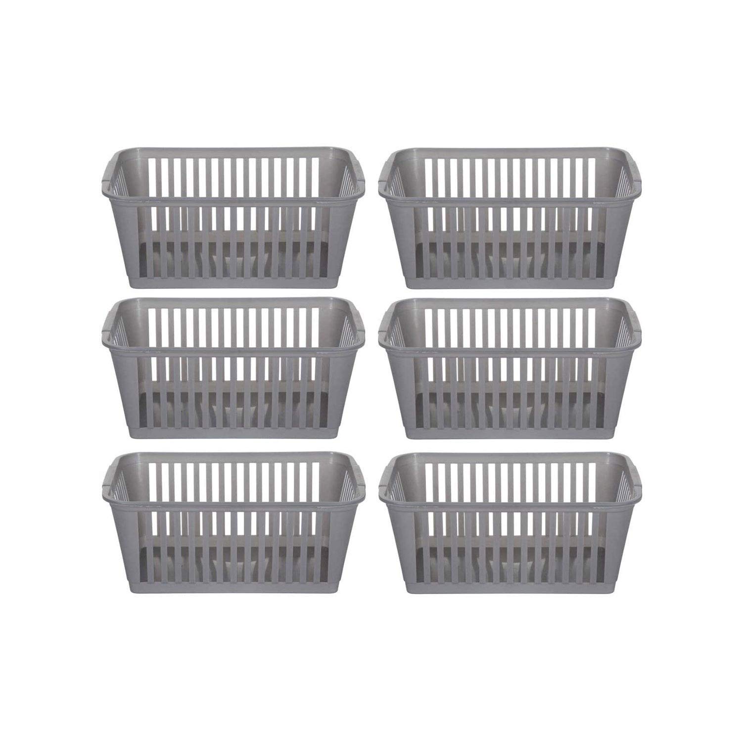 30cm Silver Handy Storage Basket Pack of 6 - Lightweight Durable Plastic Storage Organiser Utility Basket - Multipurpose Home Storage for Bedroom, Bathroom, Kitchen, Office, Shelves, Drawers