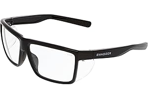 MCR Safety SR210 Swagger SR2 Series Safety Glasses with Thermo Plastic Rubber Nose Pads and Detachable Side Shields, Black Frame, Clear Lens