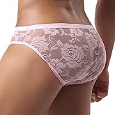 Dimgut Mens Lace Underwear Briefs Bulge Pouch Transparent Panties Low Rise Ultra Thin Underpants