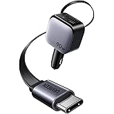 UGREEN 90W Retractable Car Charger, 3 in 1 Car Phone Charger Fast Charging with 60W Retractable USB C Cable, Cigarette Lighte
