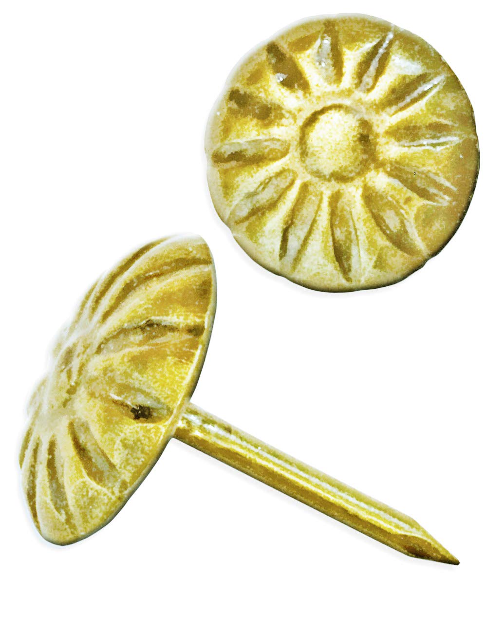 FUXXER® - 100 x antique decorative nails, decorative head nails, upholstery nails, tear tacks, vintage antique look, 11 mm round head, 11 x 17 mm, set of 100 (gold).