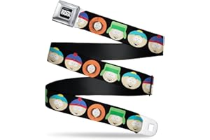 Paramount Network Belt, Seatbelt Buckle Belt, South Park Boys Face Repeat Black, Adjustable