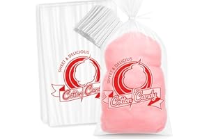 Tafura Cotton Candy Bags with Ties, [Pack of 100] Clear Bags for Cotton Candy with Print, Perfect for the Summer and Carnivals. 11.5x18.5 Inches.