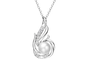 FANCIME June Birthstone Necklace Phoenix Pearl Necklace 9-10mm Genuine Freshwater Pearl in Sterling Silver Fine Jewelry for Women
