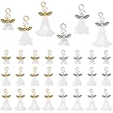 PH PandaHall 48pcs 6 Styles Angel Wing Charms, Angel Fairy Pendants White Angel Pearl Bead Wings Guardian Fairy Angel Pendants for Earrings Necklace Bracelet Keychain Jewelry, Golden/Platinum