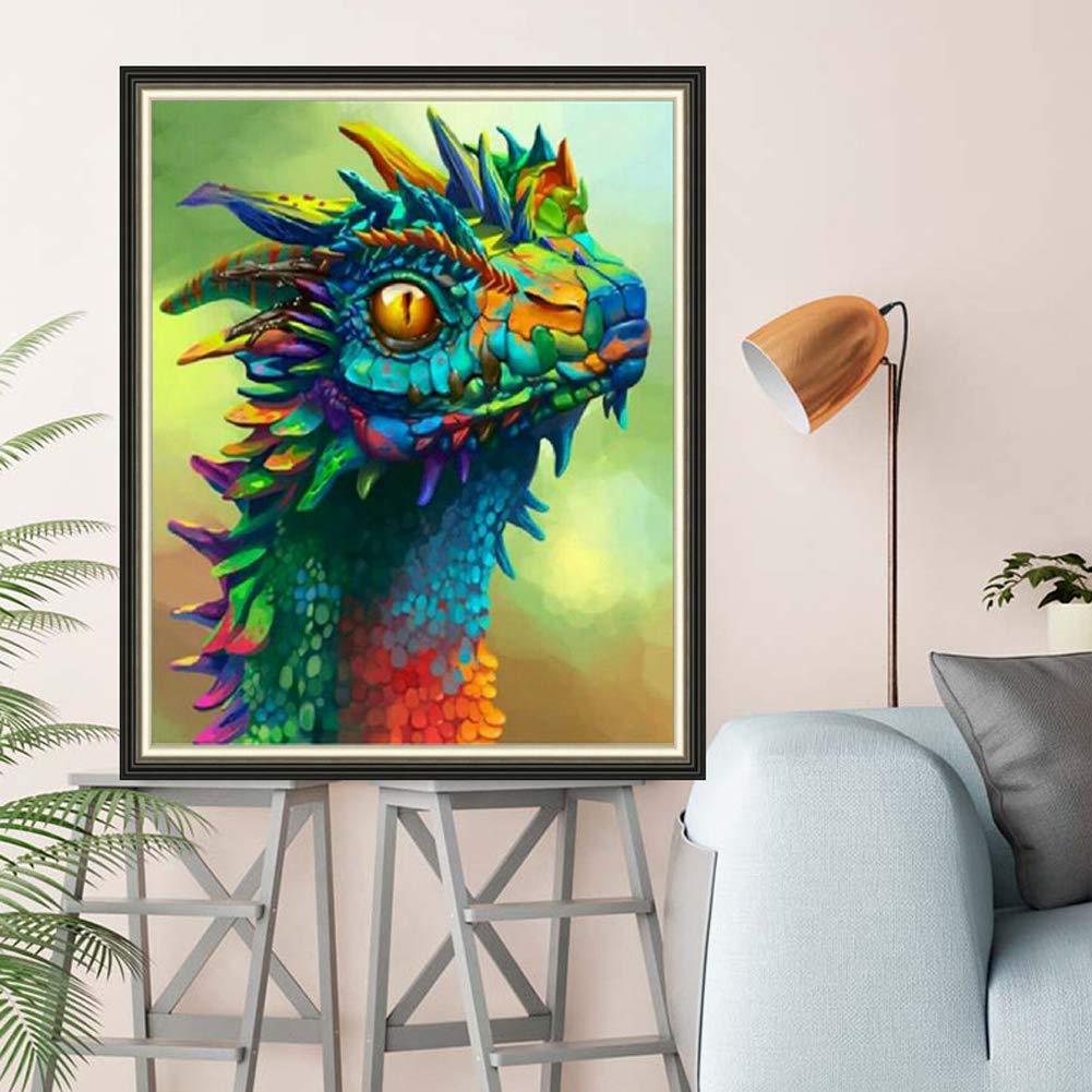 DIY 5D Diamond Painting by Number Kits,Crystal Rhinestone Diamond Embroidery Paintings Pictures Arts Craft for Home Wall Decor (Color Dragon, 30x40 cm)