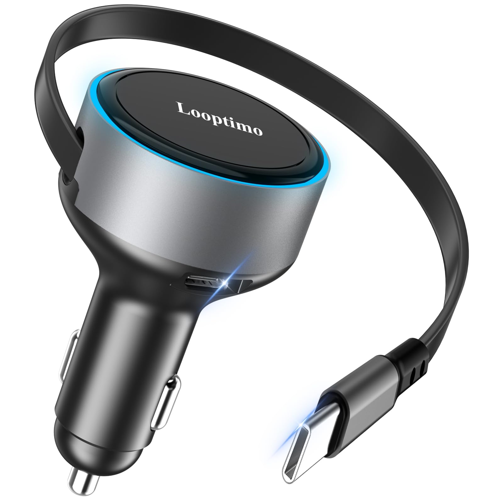 Retractable Car Charger USB C, 90W Phone Cigarette Lighter Adapter USB-C Fast Charging Plug Car Accessories for iPhone 17 16 15 Pro Max, iPad, Android, Built-in Type-C Cable, Gifts for Women Men