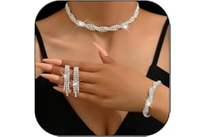 Silver Jewelry for Women Costume Jewelry Wedding Jewelry Set for Women Brides Sparkling Rhinestone Choker Necklace Earrings B