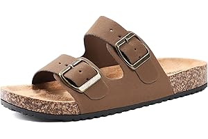 GETOEU Womens Sandals Comfortable Cork Footbed Sandals Adjustable Buckle Flat Slide Sandals Casual Footwear Outdoor Sandals