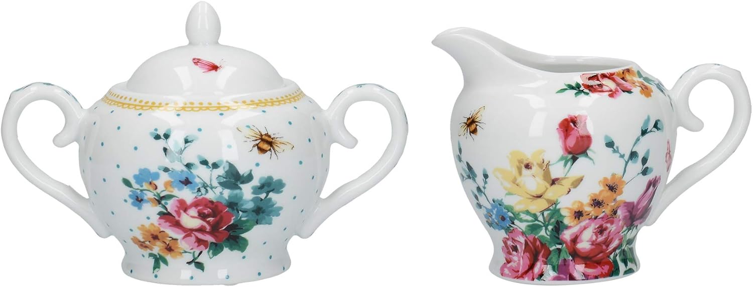 Katie Alice Bohemian Spirit Sugar Bowl and Creamer Jug, Porcelain, White, 2Piece Set Amazon.co