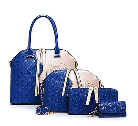 Di Grazia Blue Womens 4 in 1 Combo of Handbag, Satchel, Sling Bag & Wrist Pouch (Bright Blue, Blue-Eye-4in1-Combo-Handbag)
