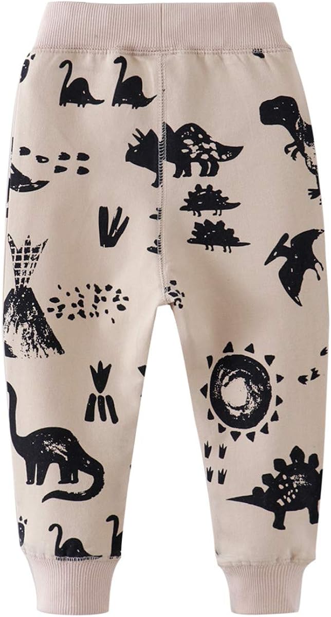 REWANGOING 2 Pack of Little Boys Girls Cartoon Print Drawstring Elastic Sweatpants Sport Jogger: Clothing