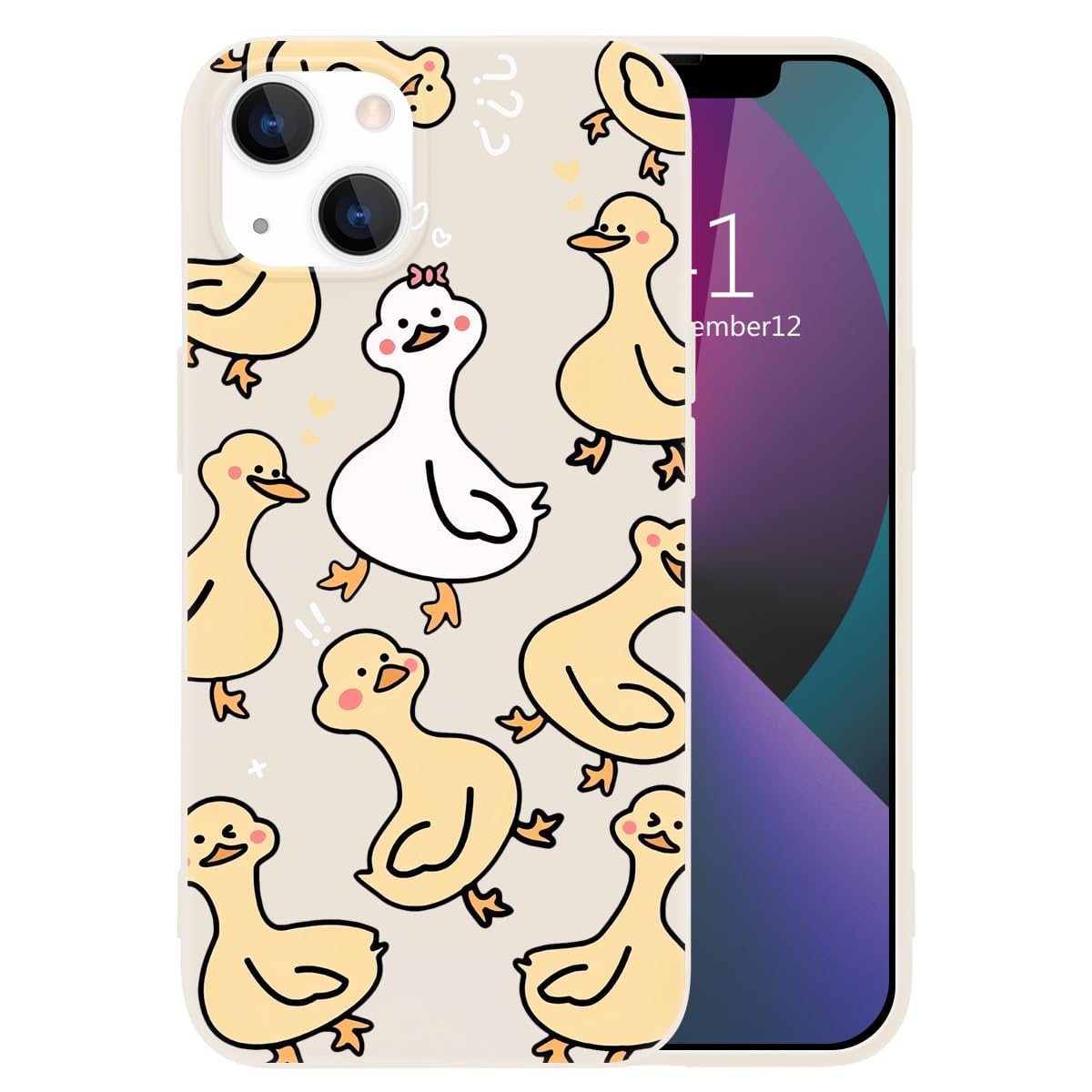 MAYCARI Funny Duck Phone Case for iPhone 12/12 Pro, White Liquid Silicone Girly Cases,Cartoon Soft Gel Rubber Full-Body Protective Microfiber Lining Shockproof Cover for Boys, Women, Men