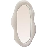 Bloomingville Resin Organic Shaped Wall Mirror with Debossed Lines in Volcano Finish, White