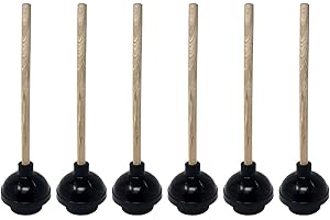 LAVOHOME Heavy Duty Black Toilet Plunger with Double Thrust Force Suction Cup, Long Wooden Handle & Large Suction Cup, Clogged Toilet Solution for Bathroom - Set of 6