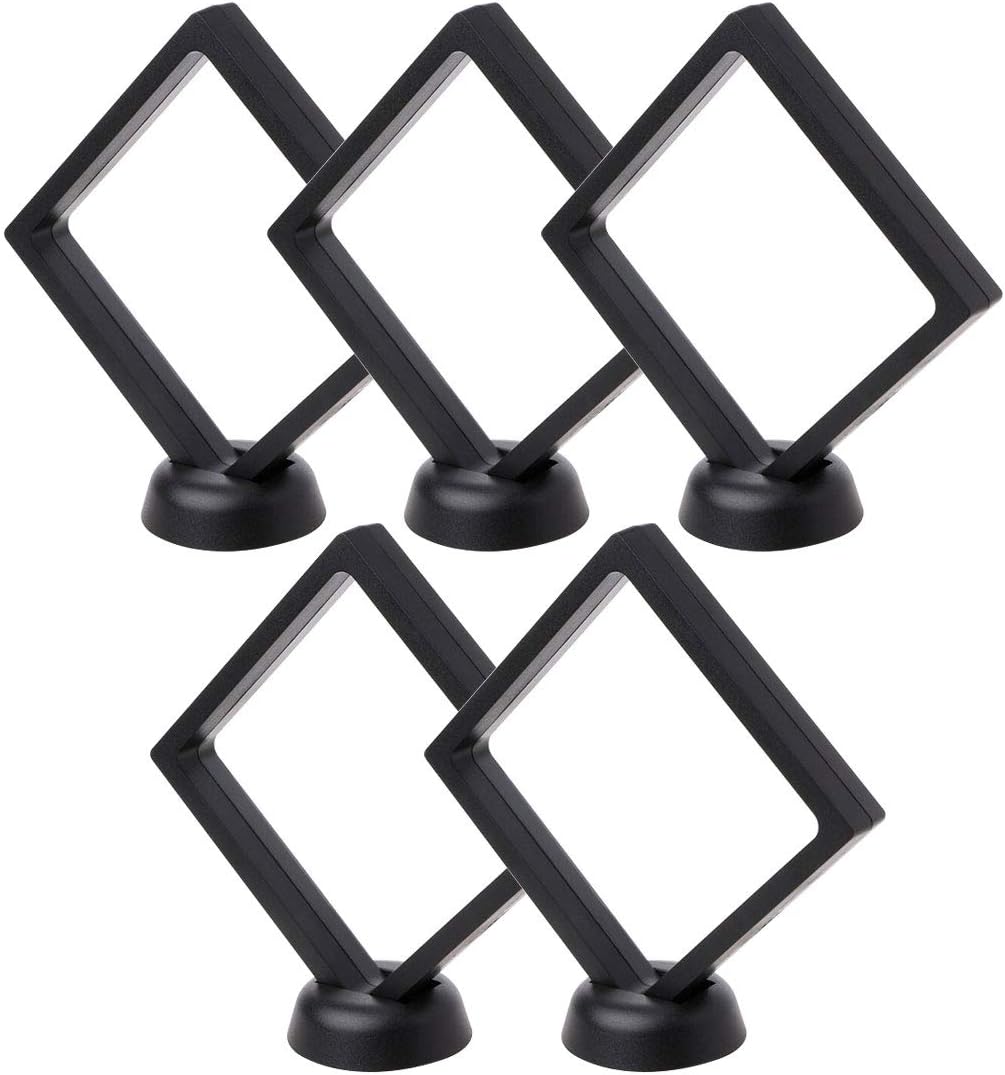 Suspended Floating Display Case Jewellery Coins Gems Artefacts Stand Holder Box Coin Display Stand 3.54 x 3.54 x 0.8Inches - Set of 5 (Black 3.5In)
