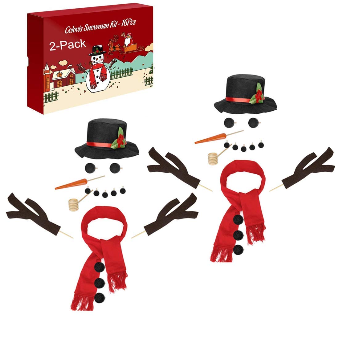 Colovis 16Pcs Snowman Decorating Kit, Snowman Making Kit Snow Toys for Winter Outdoor Party Christmas Holiday Decoration(2 Pack)