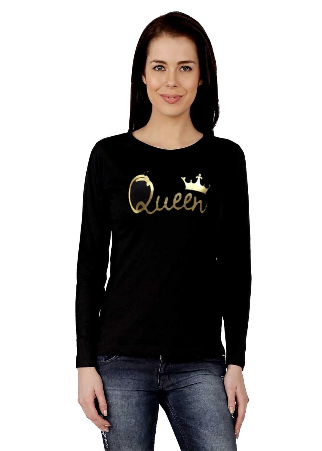 adyk women's full sleeves black color queen t shirt